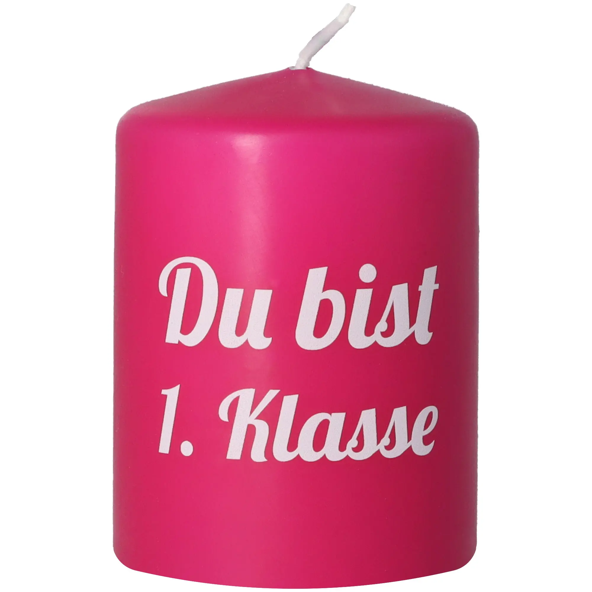 Stumpenkerze Pink "Du bist 1. Klasse"