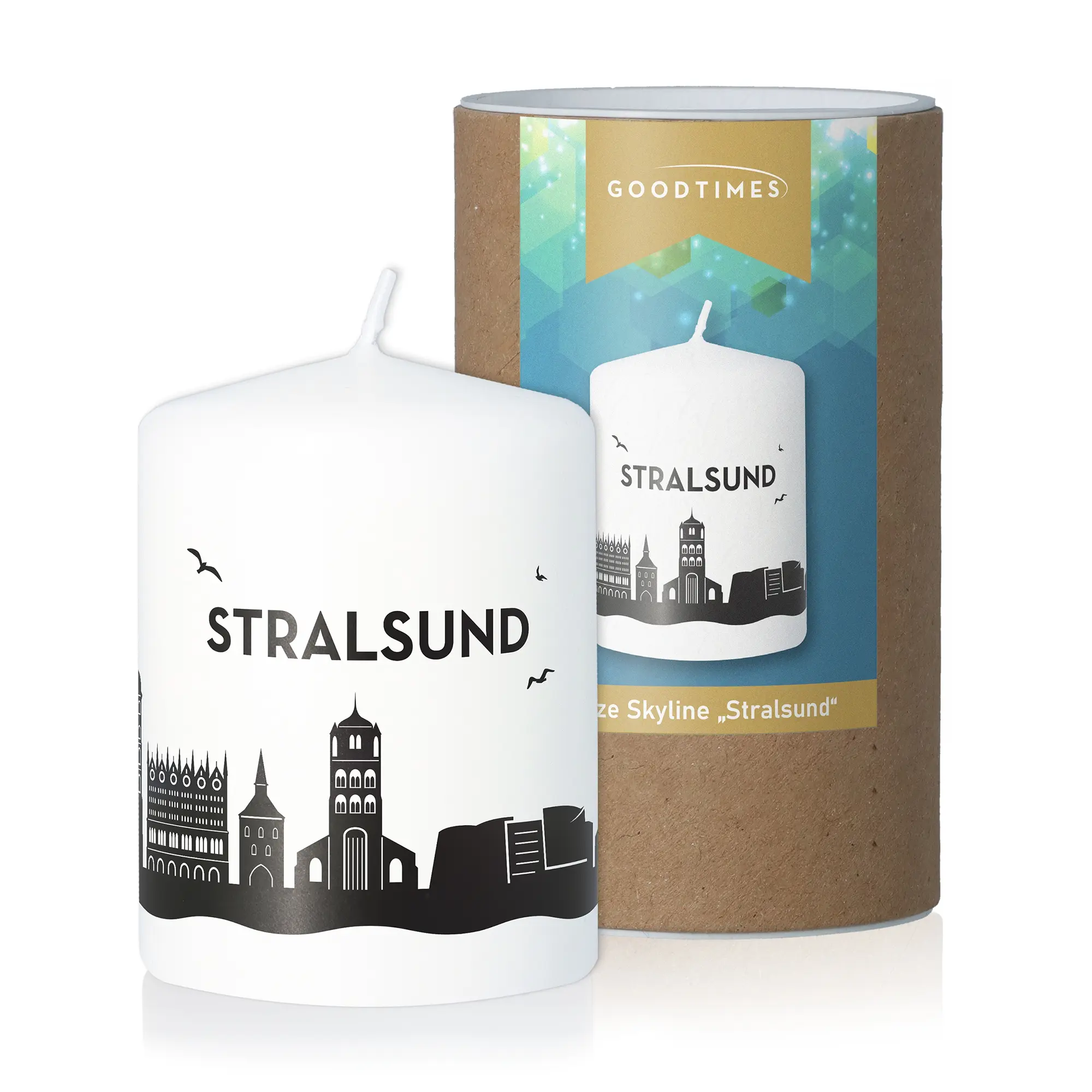 Stumpenkerze Skyline Stralsund