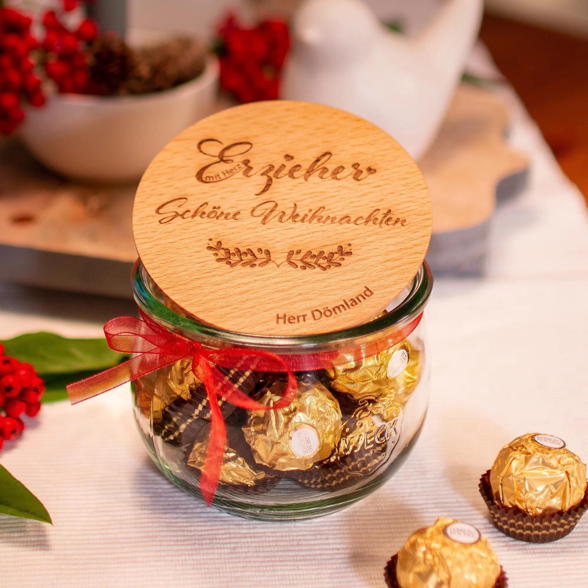 Geschenkglas "Erzieher mit Herz Schöne Weihnachten"