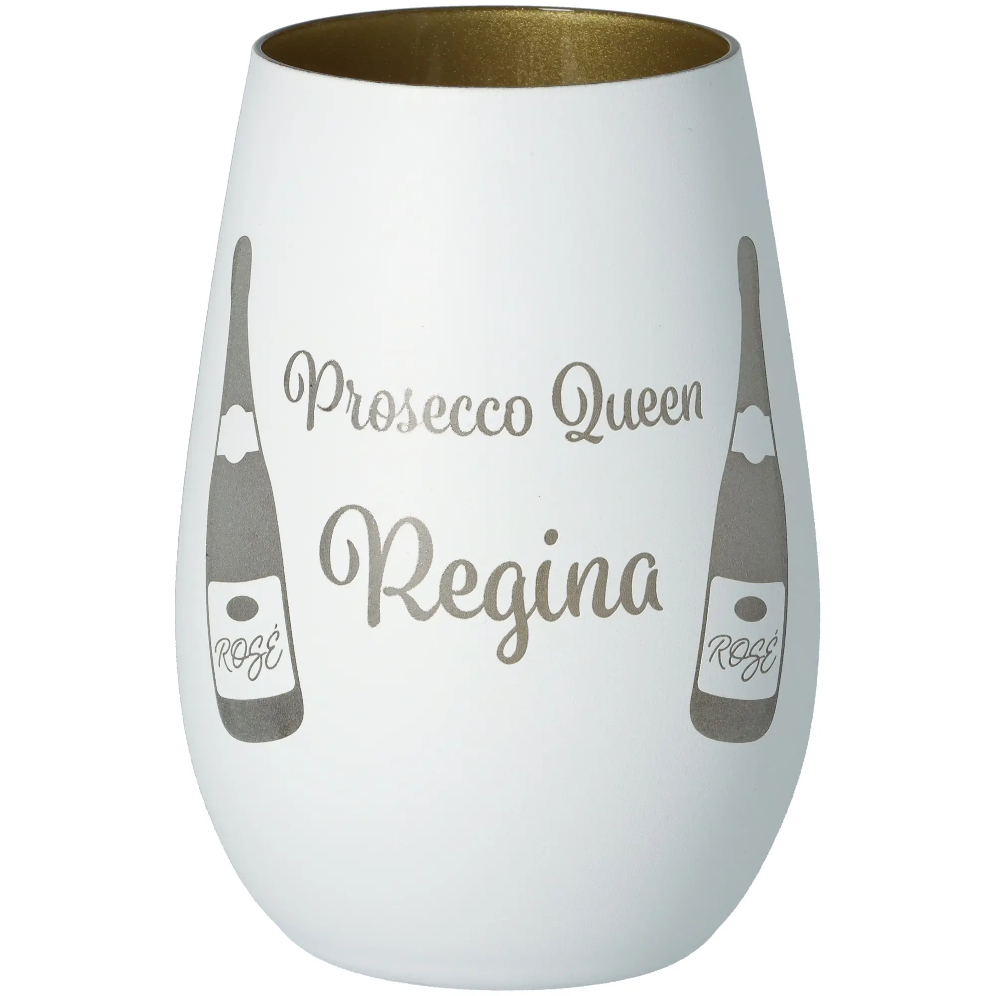 Goodtimes Windlicht Prosecco Queen Weiß/Gold "Name"