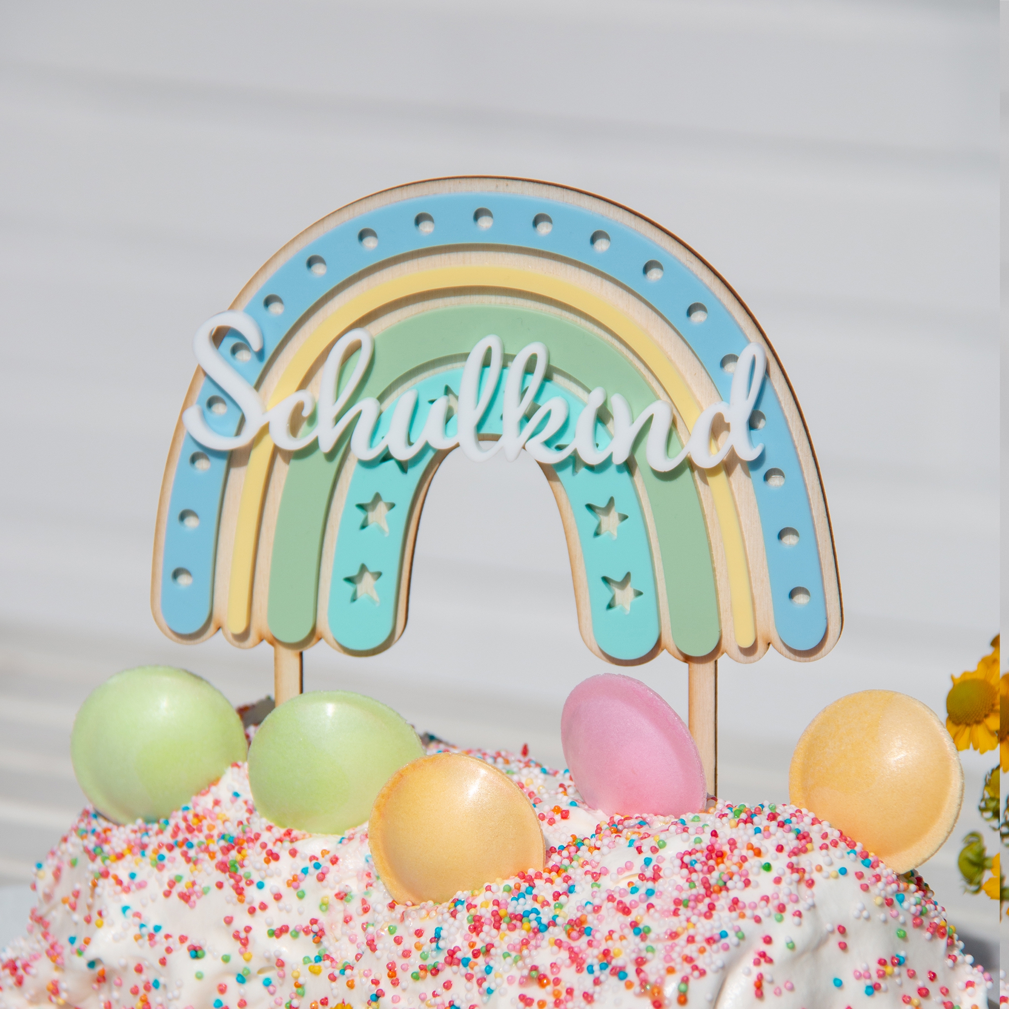 Cake Topper "Schulkind" Regenbogen mit Sternen