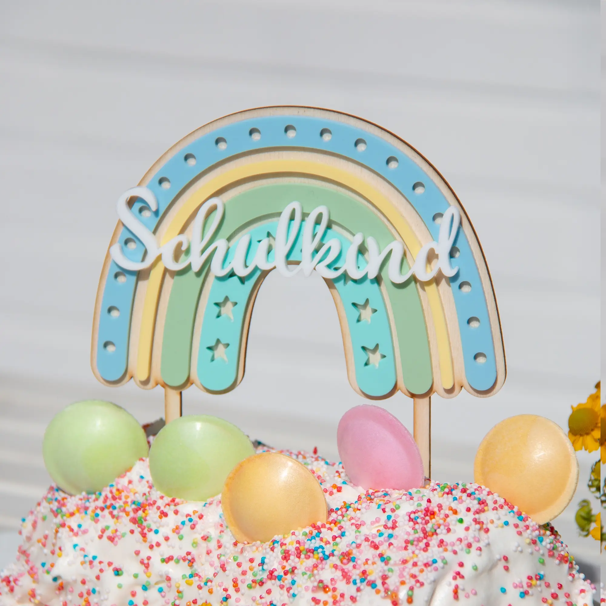 Cake Topper "Schulkind" Regenbogen mit Sternen