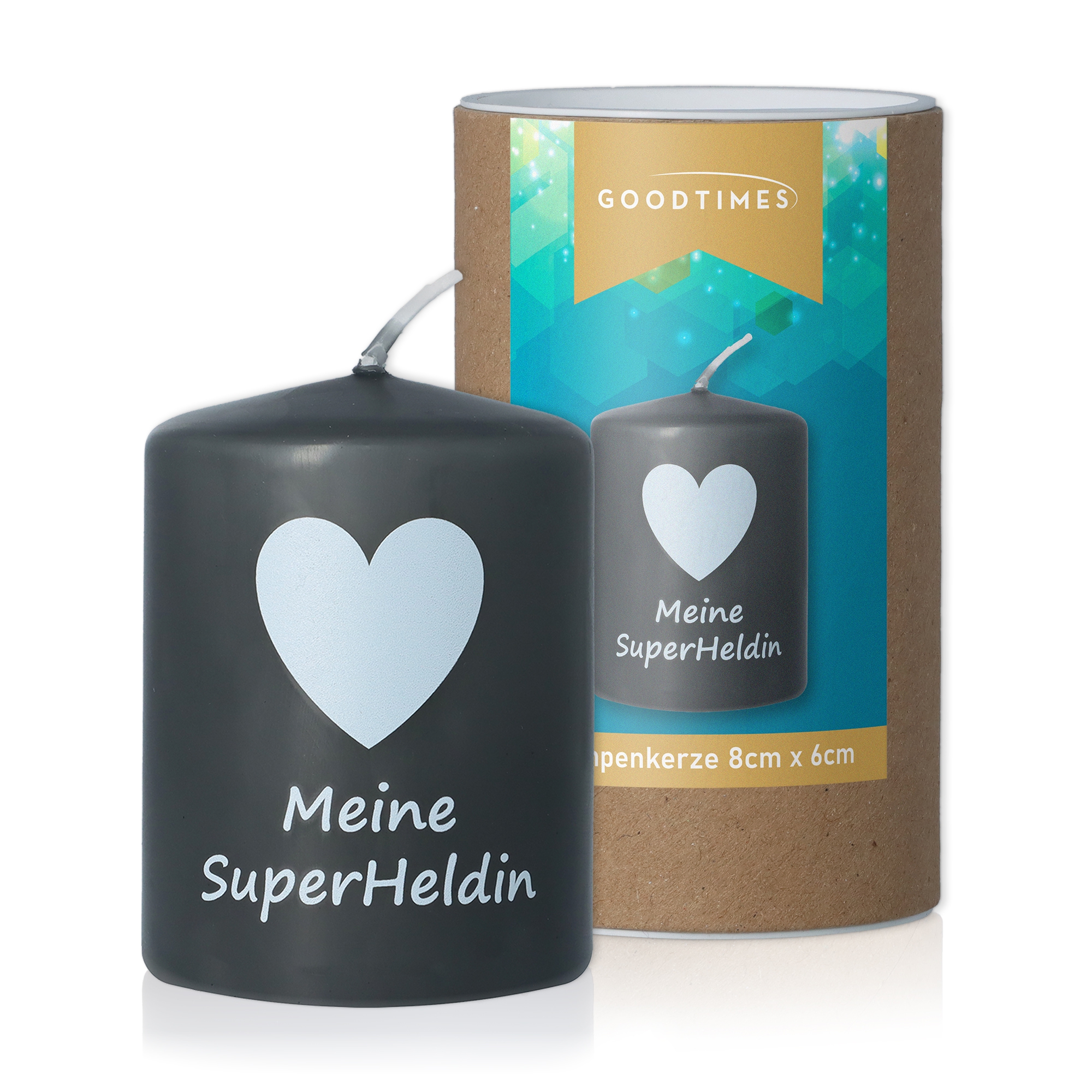 Stumpenkerze Schwarz "Meine SuperHeldin"