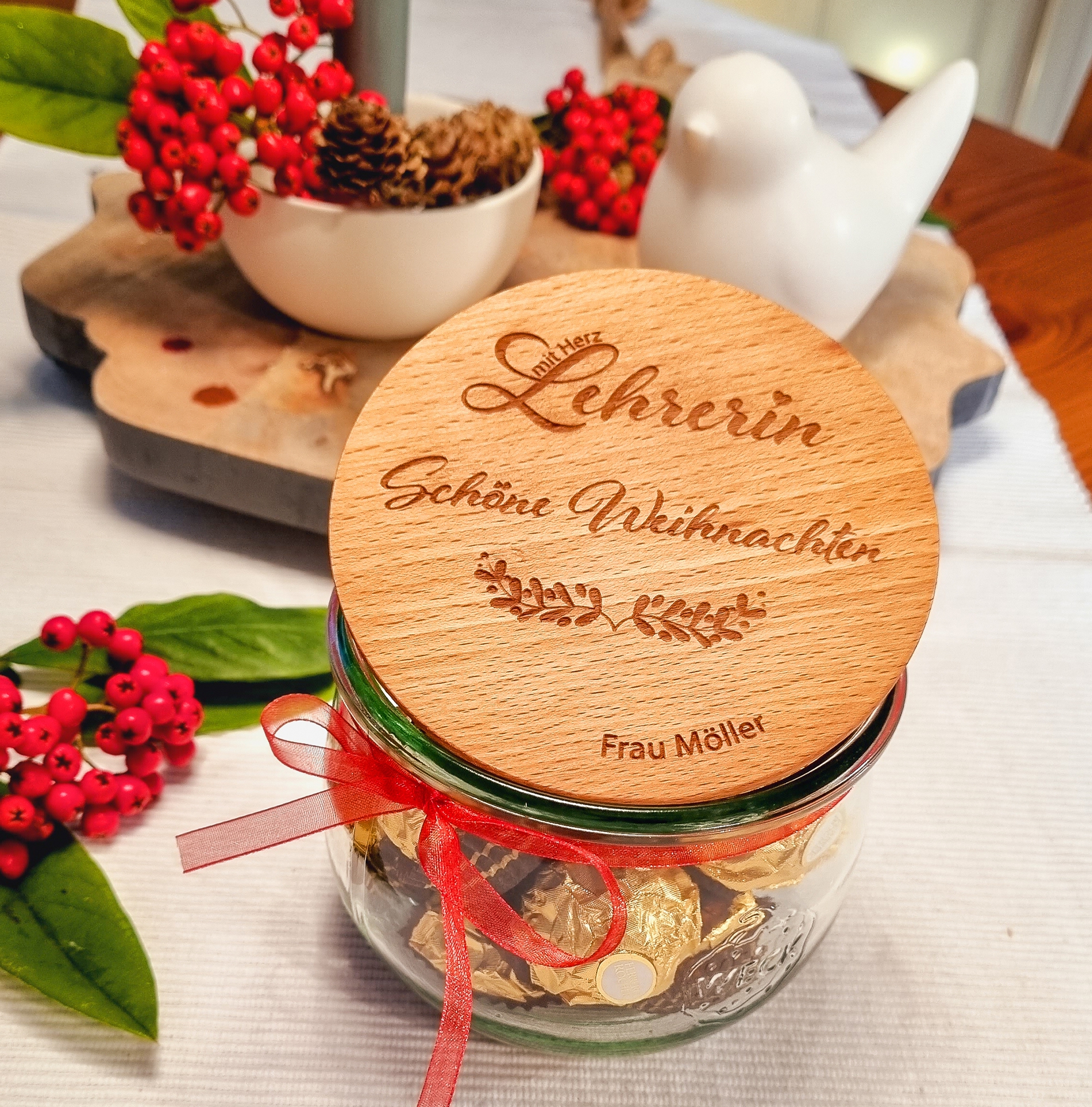 Geschenkglas "Lehrerin mit Herz Schöne Weihnachten"